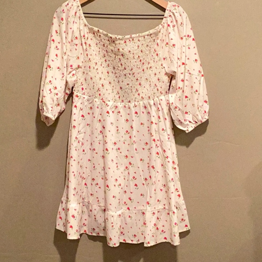 IOMNA Dress with Smock top, white red roses